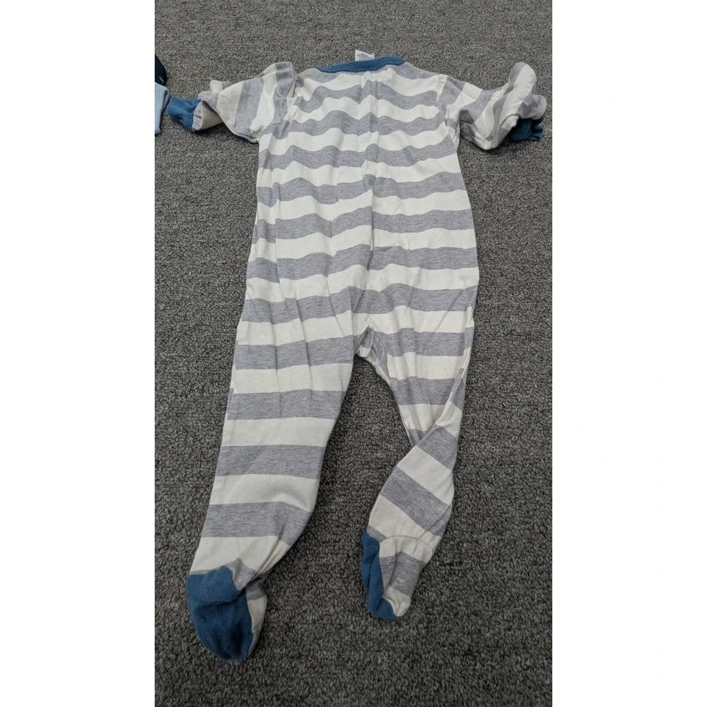 Gerber‎ Baby Boys Dinosaur Striped Footed Sleeper Pajamas Grey Blue 3-6 Months